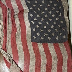 John Varvatos Collection American Flag Antique Silk Blend Scarf Frayed Trim USA